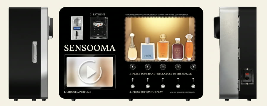 Distributeur mural Sensooma — design premium en noir et or brossé